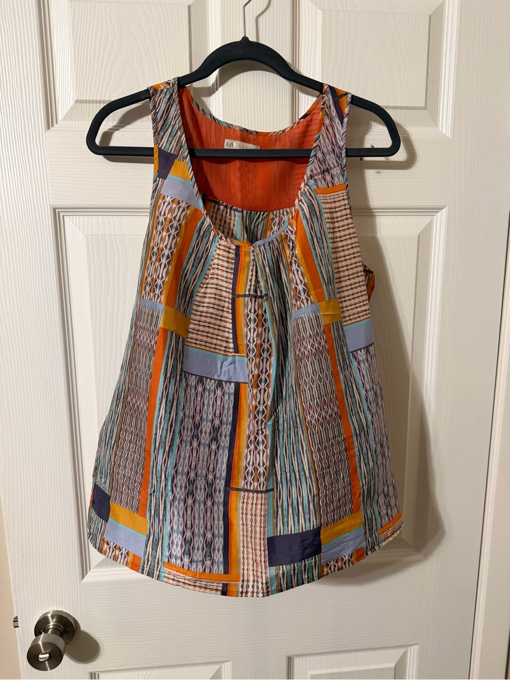hinge Coral and Multicolor Striped Sleeveless Blouse